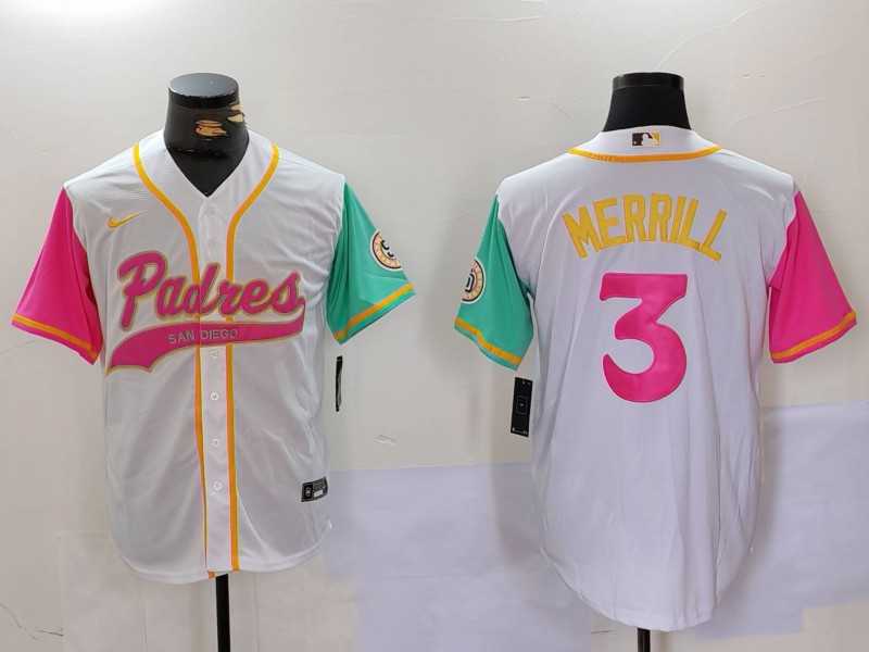Men%27s San Diego Padres #3 Jackson Merrill White NEW 2023 City Connect Cool Base Stitched Jersey